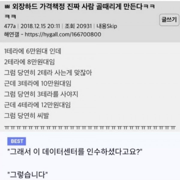 사람 미치게 만드는 외장하드 가격 책정 ㅋㅋㅋㅋ